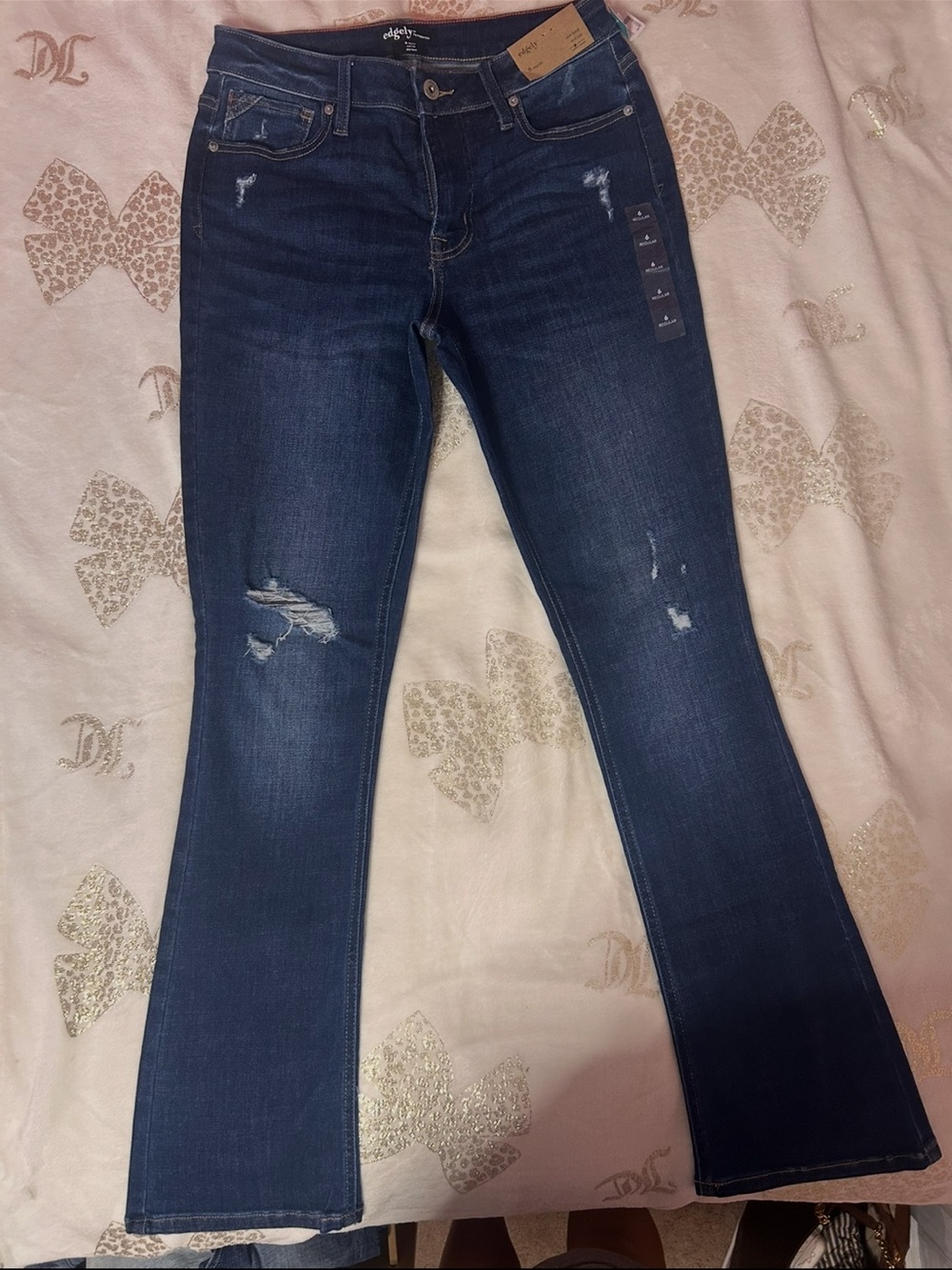 Distressed Dark Indigo Flare Jeans - Women